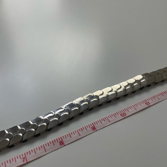 Vintage 80s Silver Toned Stretch Scale Waist Belt - Picture 9 of 12